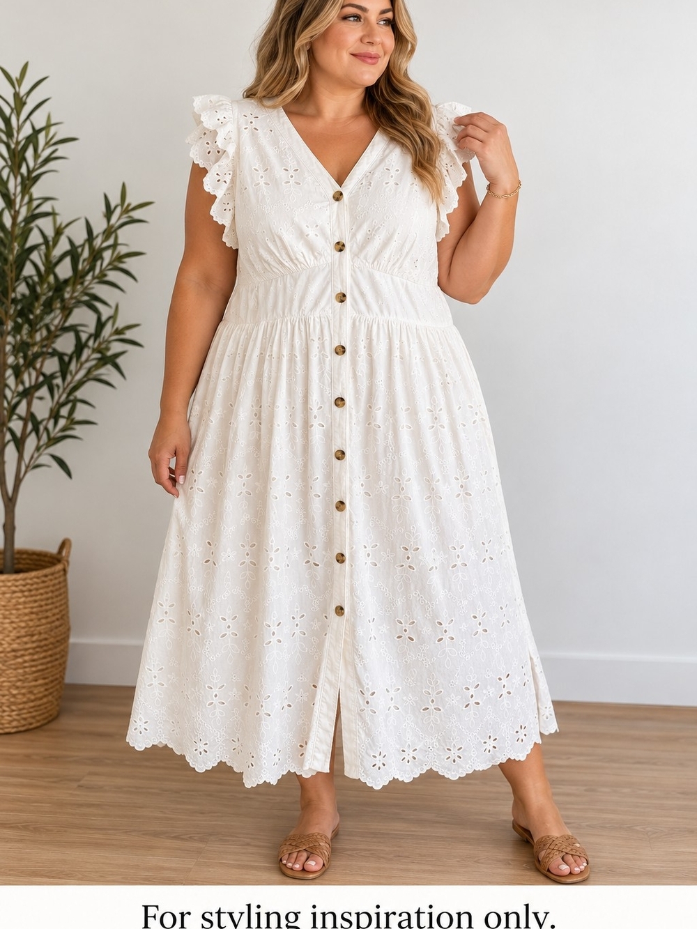 Time and Tru-XXL- Ruffle Eyelet Midi Dress